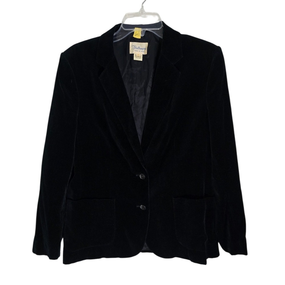 Vintage Thalhimers Black Cotton Velvet Blazer Jacket Size‎ 18 Made in Japan
